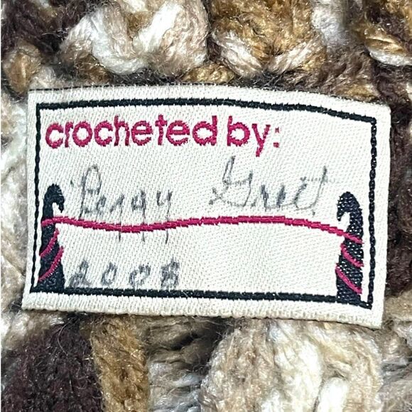 Brown and Cream Beige Handmade Afghan Crochet Blanket Sofa Chair Throw 79x50 - Picture 4 of 6